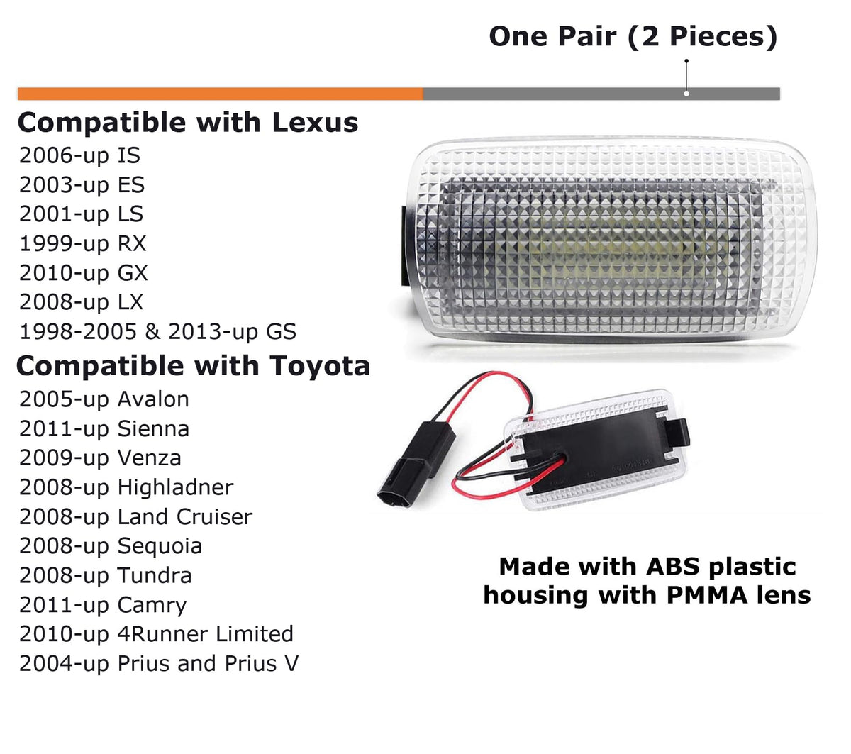 iJDMTOY LED Side Door Courtesy Light Assy, Red LED, Compatible with Lexus & Toyota Models, Dark Red Lens