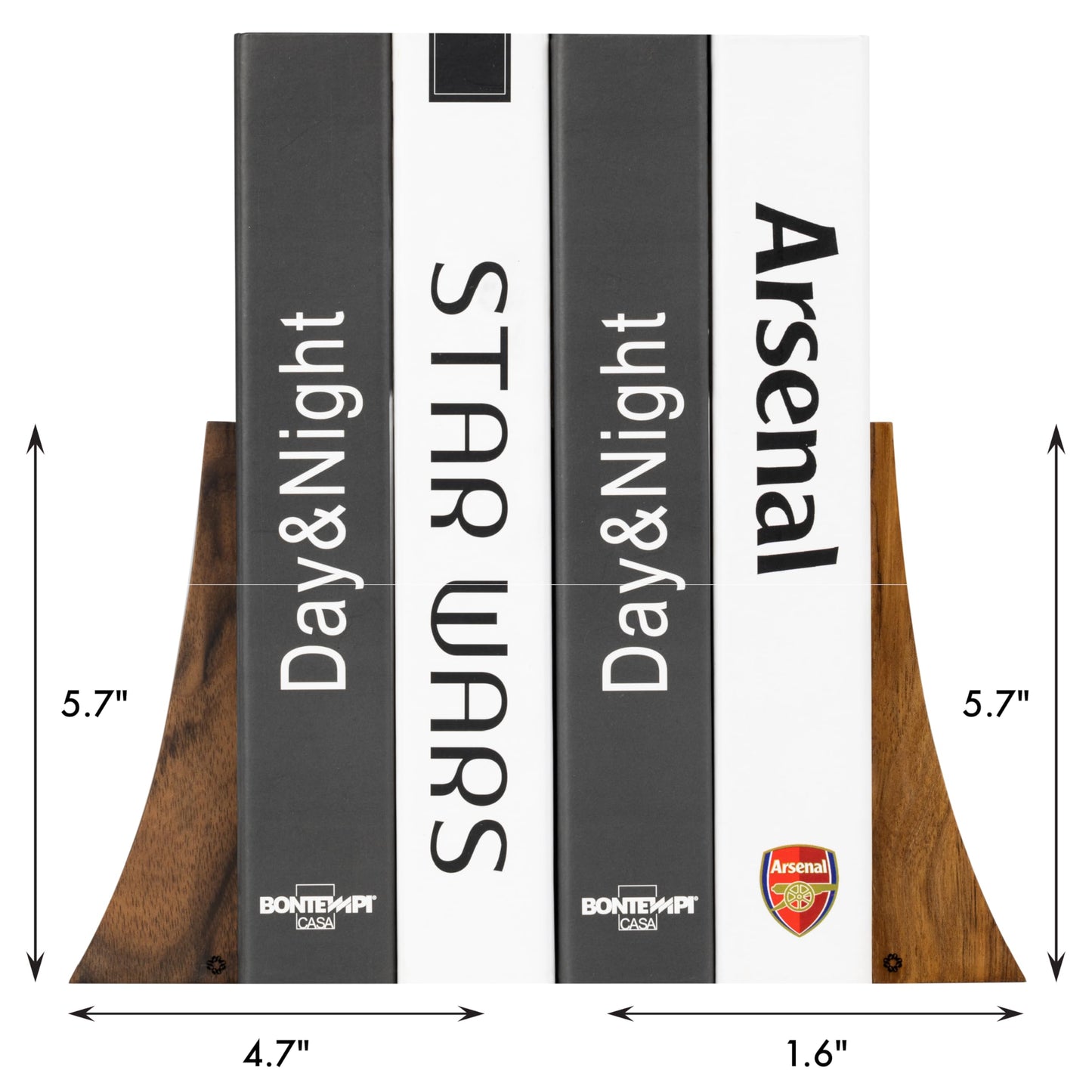 TILISMA Walnut Bookends for Shelves | Wooden Book Ends for Shelves | Sturdy Book Holders, Stoppers with Metal Base for Bookshelves | Slick Decorative Bookends Stands Firmly on Bookshelf (4 Pair)