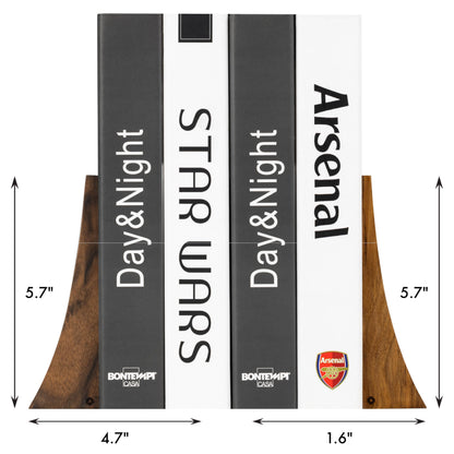 TILISMA Walnut Bookends for Shelves | Wooden Book Ends for Shelves | Sturdy Book Holders, Stoppers with Metal Base for Bookshelves | Slick Decorative Bookends Stands Firmly on Bookshelf (4 Pair)