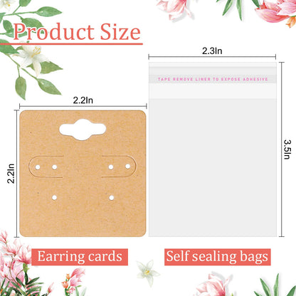 600 Pcs 2 x 2 Inches Earring Holder Cards Bulk with Self Sealing Earring Bags Kraft Earring Cards Jewelry Display Cards for Selling, Hanging Earring, Jewelry, DIY Crafts, Retail