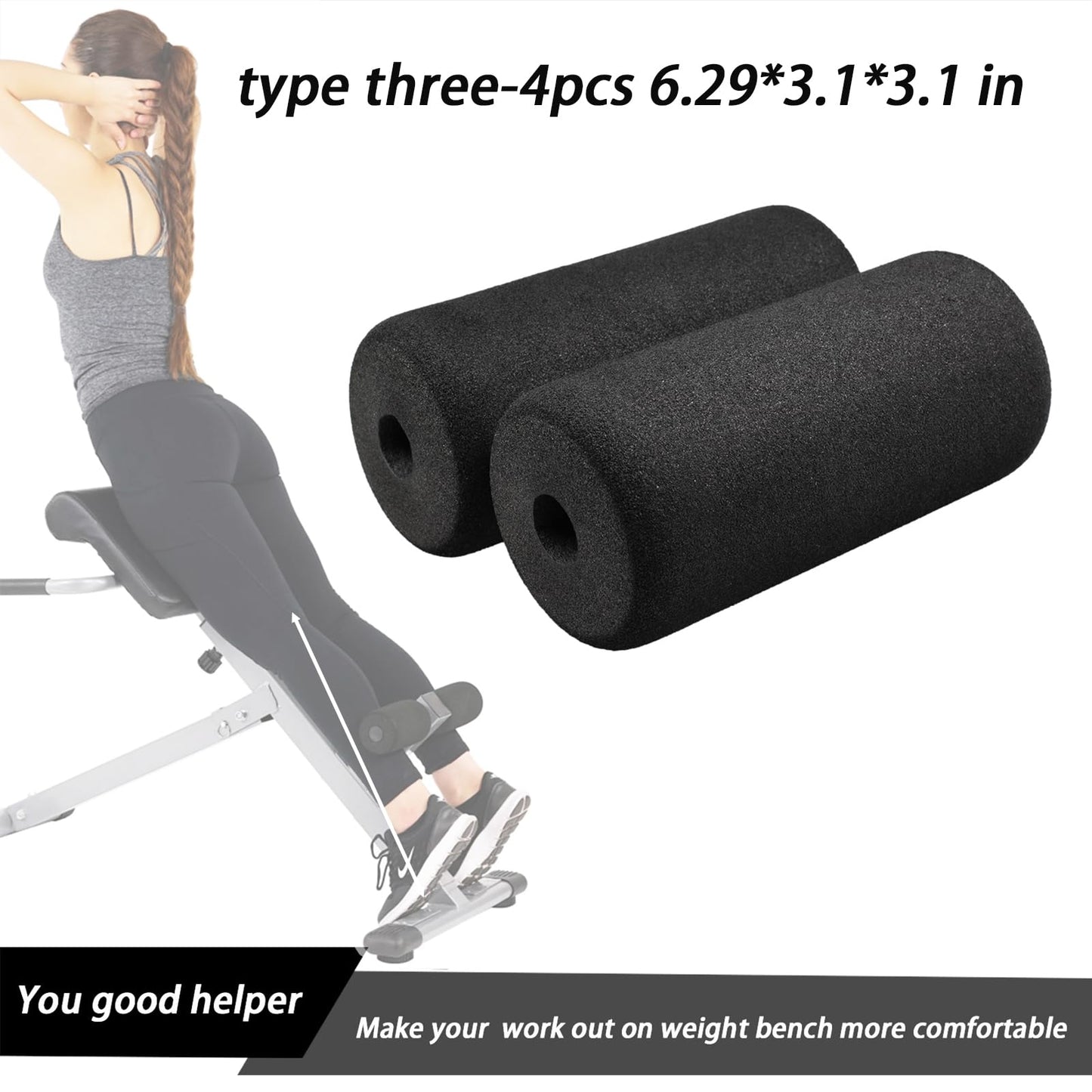 Foot Foam Pads Rollers(7.87in*3.14in*3.14in) for Exercise Machine, Inversion Table, Workout Bench, Sits Ups Replacement Parts, Home Gym Accesories