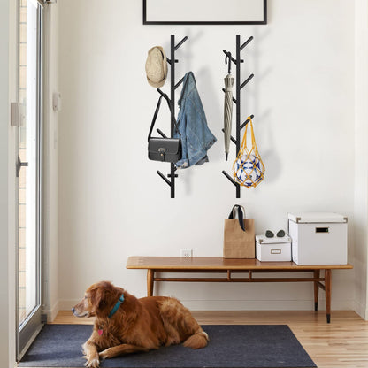 GAWAMAY Vertical Coat Rack Wall Mount Set of 2, Black Modern Metal Coat Hanging Cowboy Hat Rack for Wall, Mounted Coat Hooks Organizer for Entryway (H-33.4") (Black)