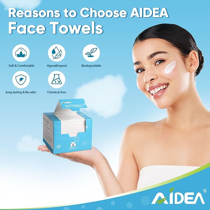AIDEA Face Towels Disposable-100Ct, Clean Facial Towelettes