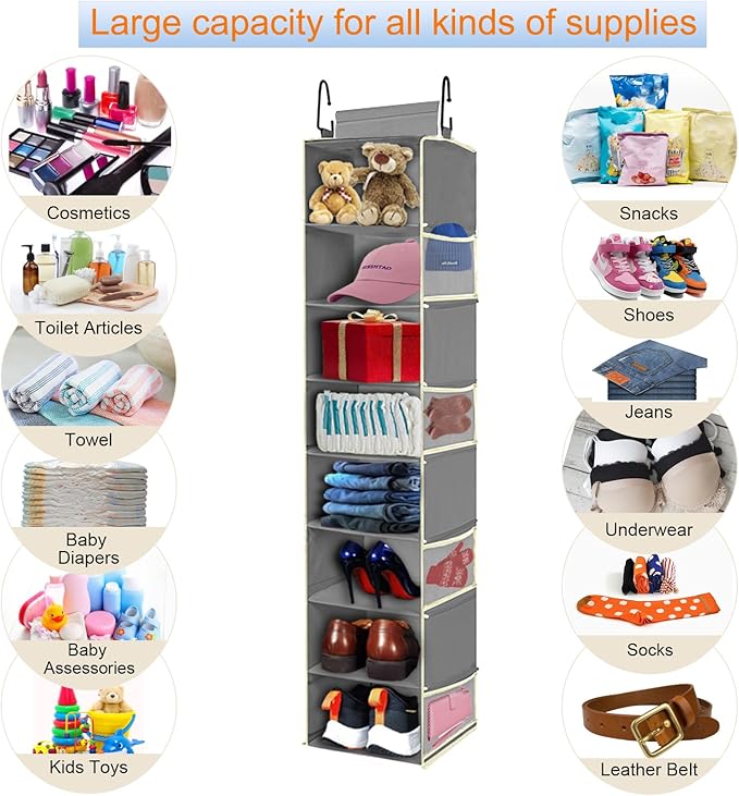 2 Pack Large-Sized Hanging Shoe Organizer 8-Shelf, Hanging Closet Organizer