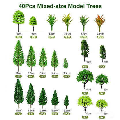 MLIYYBE 40PCS Model Trees with 12PCS Mini Diorama Wild Animals Kit, Mixed Size 4.5-16cm Miniature Tree, Realistic Diorama Accessories for Model Railway, Train Scenery, Landscape, DIY Crafts