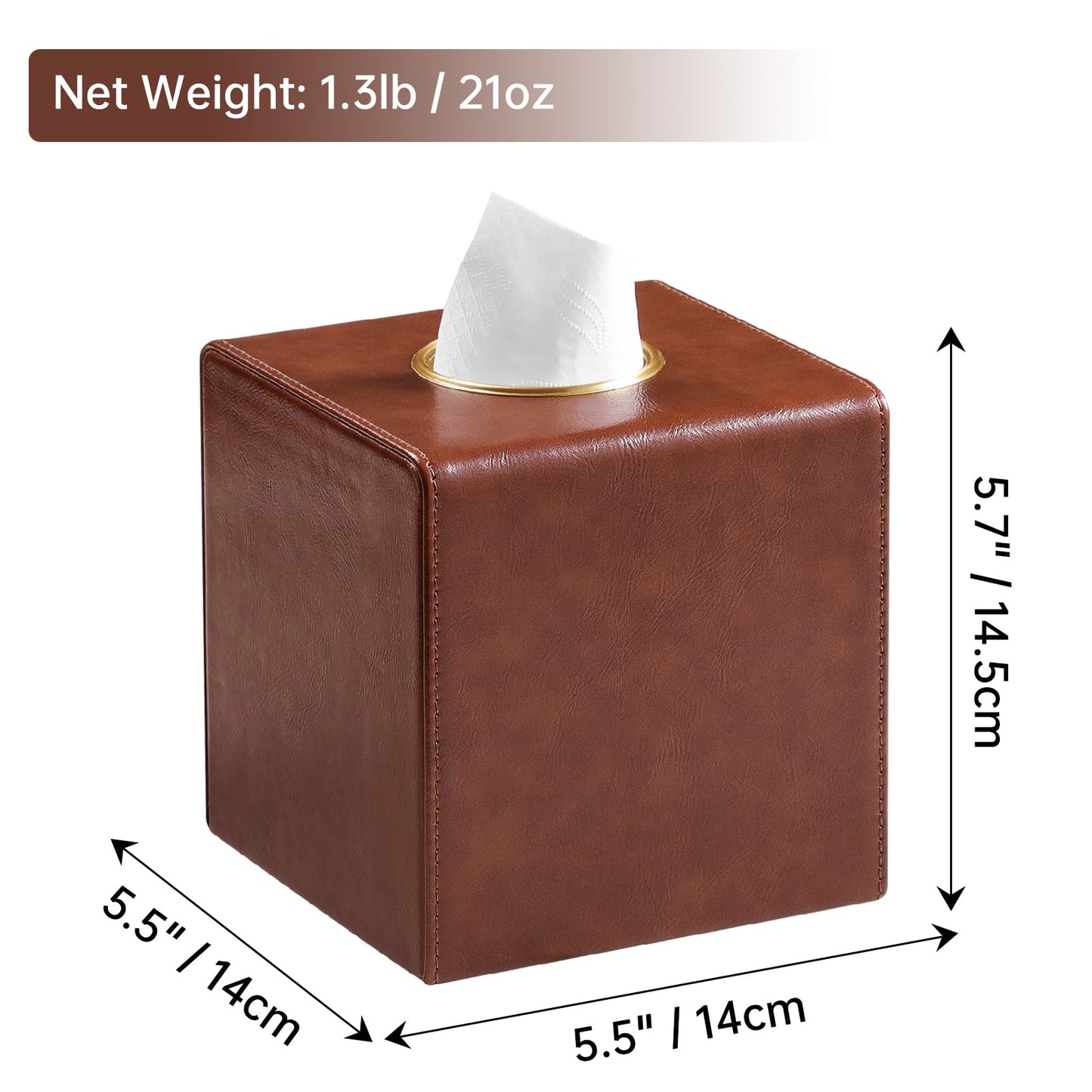 MEIBOOCH Square Tissue Box Cover, Luxury PU Leather Tissue Holder with Magnetic Closure (Brown)
