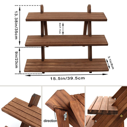 Auroal 51pcs 3-Tier Wood Earring Display Stand, Retail Display Riser Earring, Ring Holder Stand, Removable Countertop Small Merchandise Display Stand with 50 Pcs Earring Card (Light Brown)