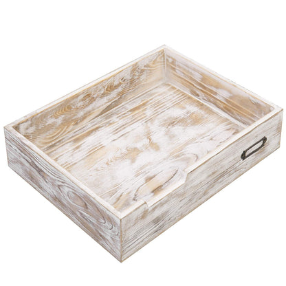 MyGift Rustic White Desktop Letter Tray - Shabby Whitewashed Wood Inbox Holder, Desk Paper File Folder Organizer Box with Metal Label