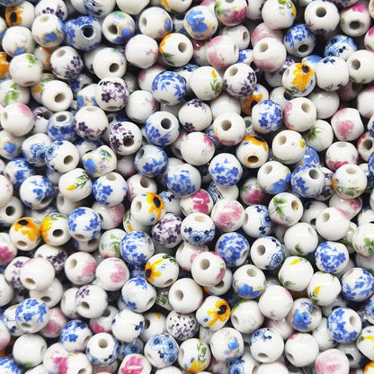 INSPIRELLE 180 Pieces Porcelain Beads Chinese Round Ceramic Beads 8mm for Handmade Jewelry Making Bracelets Necklace Making, Flower