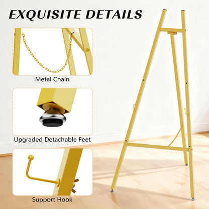 Gold Easel Stand for Sign, Heavy Duty Metal Display Easel with Adjustable Chain, Art Easel for Painting, Wedding Sign, Posters & Commercial Display
