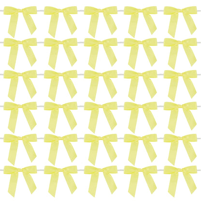 AIMUDI Yellow Bows 2.5" Satin Bows with Twist Tie Premade Craft Bows for Treat Bags Cake Pop Gift Wrapping Basket Wedding Favors Cookie Candy Bagging Baby Shower - 50 Counts