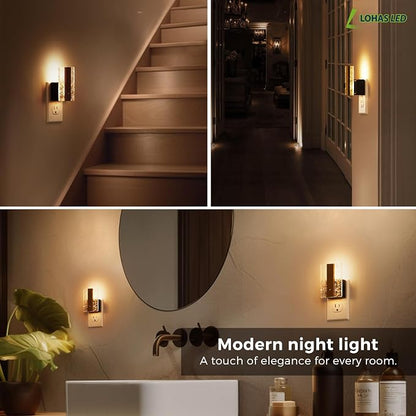 L LOHAS LED Night Lights Plug Into Wall, 2 Pack Night Light with Dusk-to-Dawn Sensor, Dimmable Decorative LED Nightlights, 0-100LM 3000K Adjustable Brightness for Bathroom, Hallway, Bedroom,Stairway