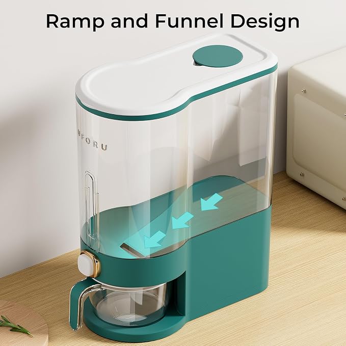 UFORU Rice Dispenser, Rice Storage Container with Measuring Cup for Kitchen Pantry Household, Dry Food Storage Containers Airtight, Sealed Moisture Proof (Green 11 Lbs)