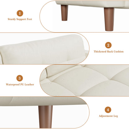 GarveeHome 3-Seater Sofa Couch, 83 in Wide Faux Leather Sofa Couch with Spring Cushion, Modern Sofa with Deep Seats and 2 Removable Back Cushions, for Living Room, Bedroom, Apartment, Office, Beige