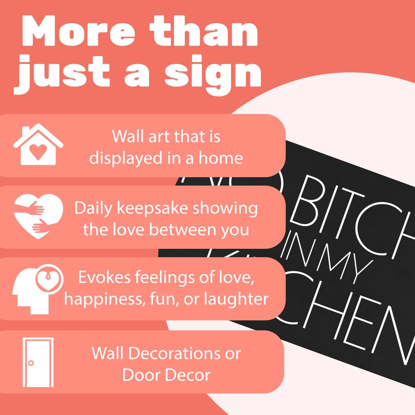 JennyGems Funny Kitchen Signs No Bitchin In My Kitchen - Modern Farmhouse Wall Art & Décor - Hanging Wooden Sign, Made in USA