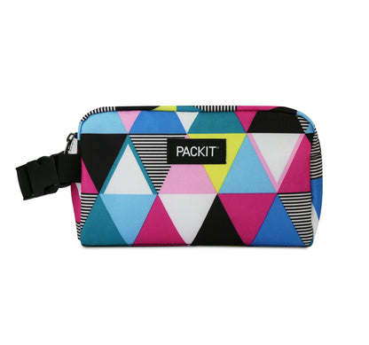 PackIt Freezable Snack Box, Triangle Stripes, Built with ECOFREEZE Technology, Collapsible, Reusable, Zip Closure with Buckle Handle, Great for All Ages and Fresh Snacks on the go