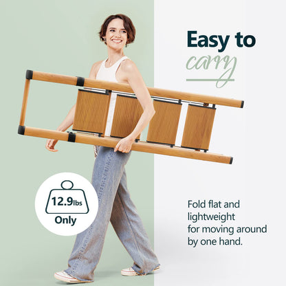 WOA WOA 4 Step Ladder, Ladders for Home, Anti-Slip Pedals, Aluminum Step Stool Foldable, Lightweight to Move, Ease of Storage, Reach 9ft for Closet Kitchen Library, Hold 300lbs - Wood Grain