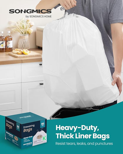 SONGMICS Trash Bags for 13-Gallon Trash Cans, Drawstring Kitchen Garbage Bags