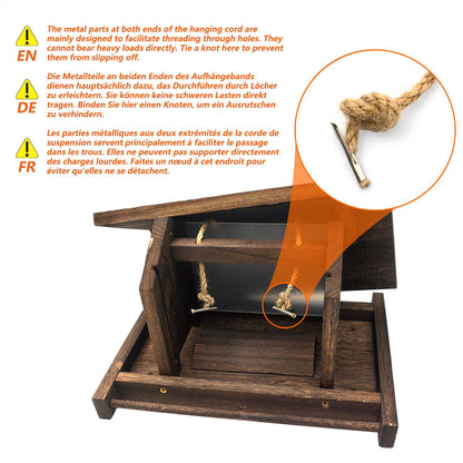 Zeqeey Hanging Wooden Bird Feeder Outdoor Large Capacity Wood Birdfeeder with Surface Treatment for Feeding Outside Garden Wild Birds Finches Robin Sparrow Blue Jay Chickadees