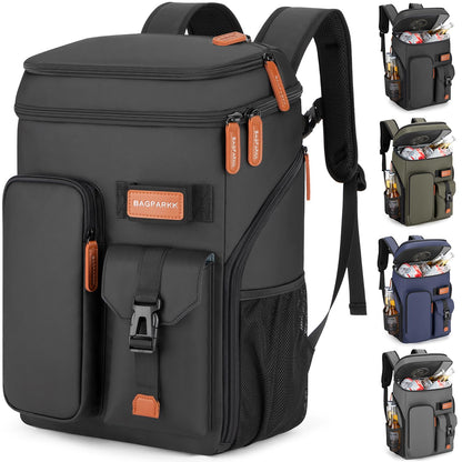 Insulated Cooler Backpack,Bagparkk 33 Cans Multifunctional Double Deck Leakproof Cooler Bag with Sternum Strap,Large Capacity Lightweight Travel Camping Beach Backpack Cooler Ice Chest for Men Women