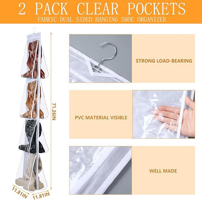 Windyun Sets 16 Large Clear Pockets Fabric Dual Sided Hanging Shoe Rack