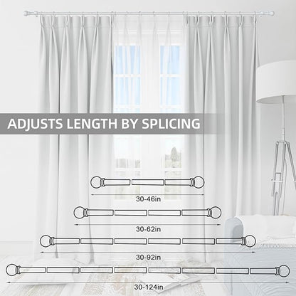 Thestoa Curtain Rods for Windows 30-46 Inch, 5/8" White Curtain Rods, Stainless Steel Small Curtain Rod for Bedroom, Living Room,Kitchen,Farmhouse, Outdoor Curtain rod White