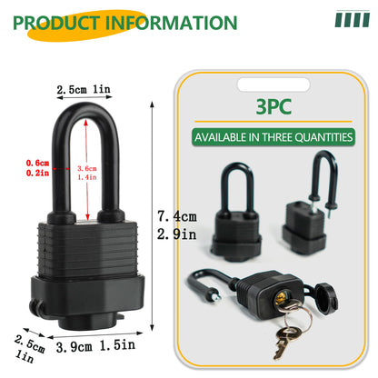 Waterproof Heavy Duty 40mm Laminated Steel Padlock with Keys for Outdoor & Indoor Use, Keyed Alike(Pack of 3)