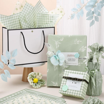 woric 120 Sheets Green Tissue Paper for Gift Bags, Sage Green Gift Tissue Paper Bulk with Botanical Stripe Dot for Spring Wedding Baby Shower Graduation DIY Crafts, 14 x 20 Inch
