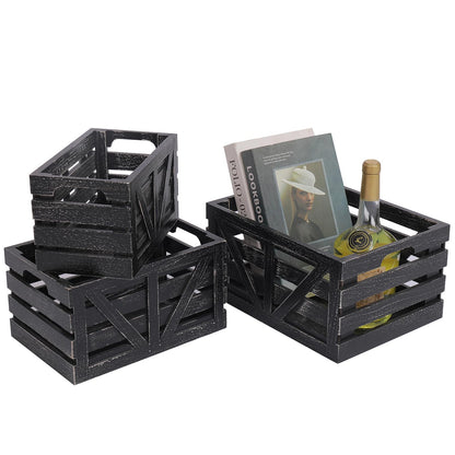 HTAYUXWO Storage Crates Nesting Wooden Boxes 3 Pack,Wood Storage Crates with Handles,Rustic Farmhouse Crates,Wooden Storage Container for Display