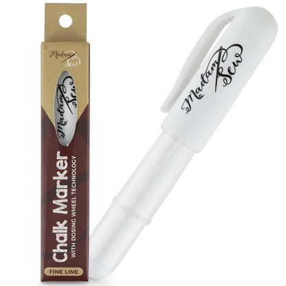 Madam Sew Refillable Tailors Chalk for Fabric - Washable Fabric Markers for Sewing and Quilting with Dosing Wheel, Tailor Chalk Pen for Precise Marking on Cotton, Knit, Suede (White)