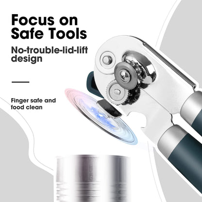 Beneno Heavy Duty Hand Can Opener Manual with Magnet, Durable Sharp Carbon Steel Blade Smooth Cutting, Big Effort-Saving Knob & Soft Grip Handle, Multifunctional Kitchen Tool with Bottle Opener, Green