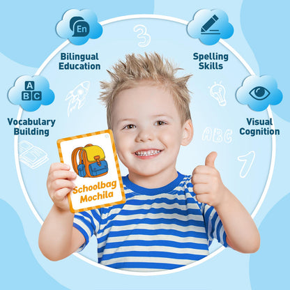Edulok Bilingual Flash Cards: Spanish to English, First Words & Toddler Alphabet Flash Cards for Kids Learning Spanish & English