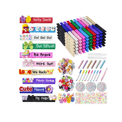 Dufvrpe Cheer Pins Kit with 100pcs 2.8" Clips - 80 Mini Bows, 12 Cheer Ducks, 416 Letters & 35 Decorations for Cheerleaders, Volleyball Teams | Spirit Clips with Glue & Tools
