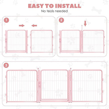 Pink Dog Playpen for Small Dogs & Puppies - 24 Inch Metal Pet Fence Indoor Outdoor with Door, Foldable Exercise Pen, Portable Rabbit Enclosure for Camping, RV, Yard (8 Panels)