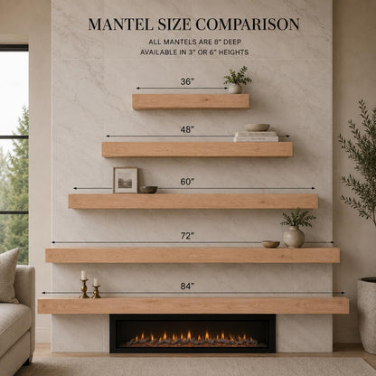Urbandi Modern Fireplace Mantel, Contemporary, Floating Mantle, Shelf, Hand Crafted, (Aged Oak, 60Lx3Hx8D)