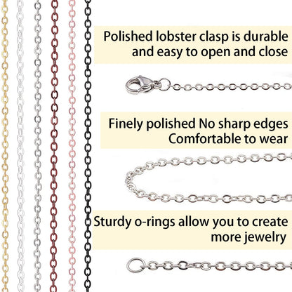 Jishi 60ft Jewelry Necklace Chains 2mm Jewelry Chain Links for Making Bracelets Earrings DIY Craft Supplies Findings, 6-Colors Gold Silver Copper Plated Metal Cable Rolo Link Chain Rolls Bulk