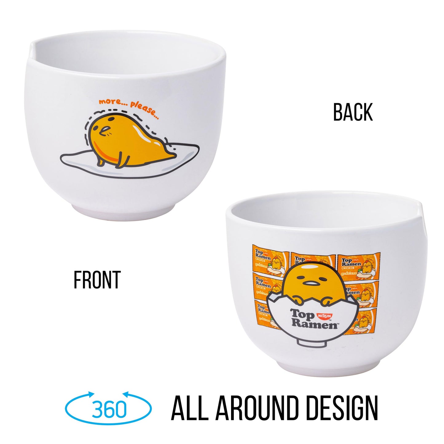 Silver Buffalo Sanrio Gudetama Lazy Egg Nissin Top Ramen Ceramic Ramen Bowl with Chopsticks | Microwave Safe Noodle Bowl, 20 Oz | Cute Gudetama Design | Perfect for Ramen & More