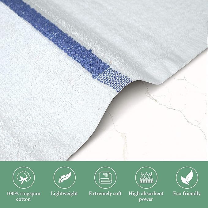 Bar Mop Blue Stripe 6 lbs 16x19 Pack of 36, 100% Cotton Double Stitched Route