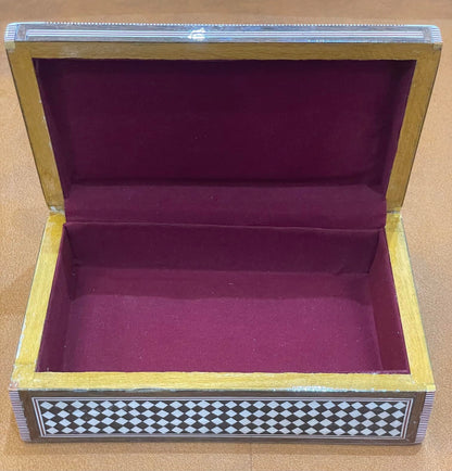 FAMA.store Handmade Egyptian Jewelry Box – Mother of Pearl Inlay – Decorative Wooden Trinket Box for Women Oriental Keepsake Storage Organizer (8 X 5 x 2.2 inch M13)
