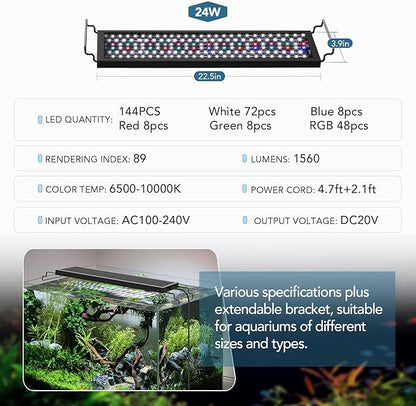 hygger Sun Moon LED Aquarium Light, Full Spectrum Fish Tank Light Day-Night Dual Timer, Adjustable 6 Timer 10 Brightness 8 Colors for Planted Freshwater Tank