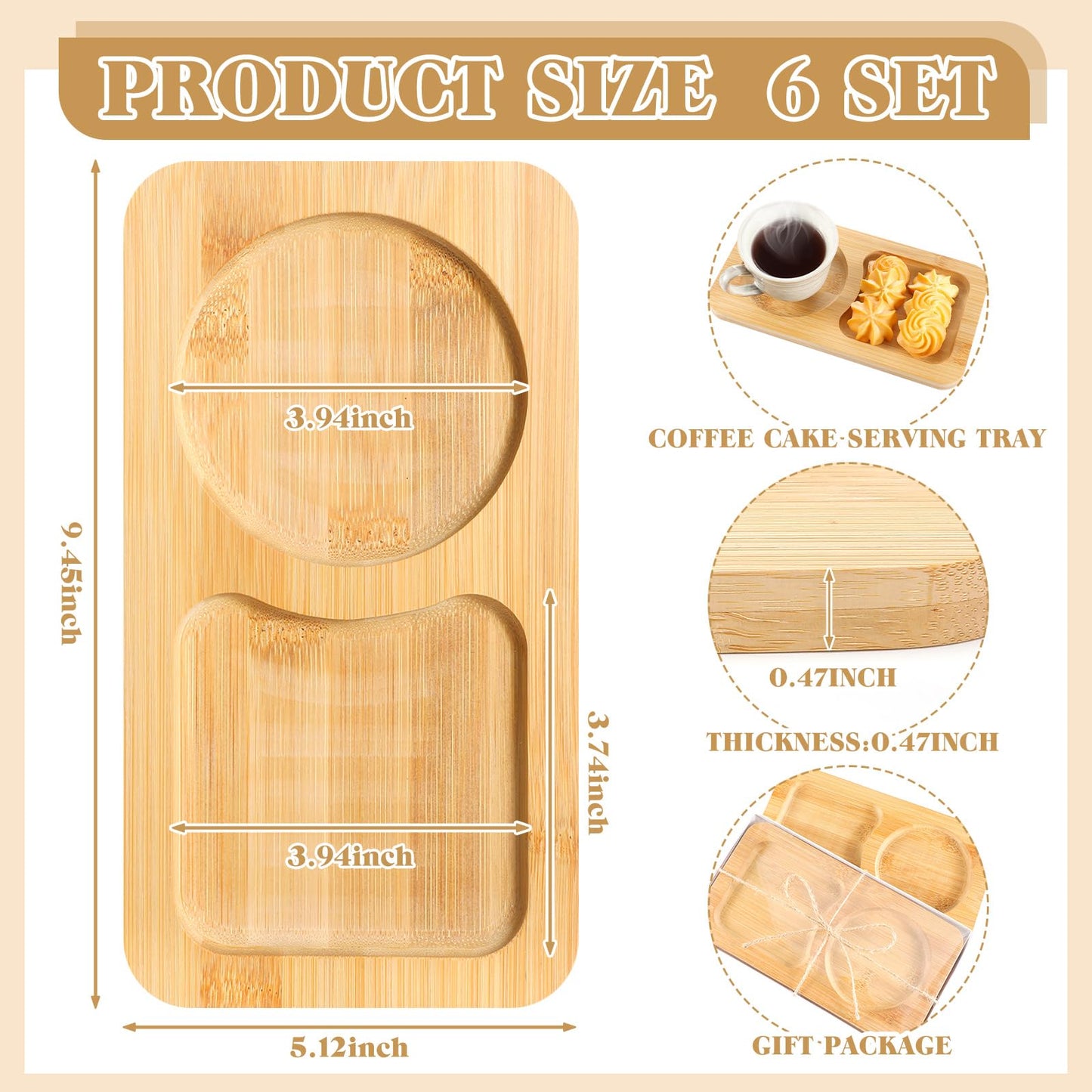 Beeveer 6 Pcs Bridal Shower Gift for Guests Wood Individual Tray Coffee Cake Serving Tray Wooden Platter Charcuterie Cutting Board Plate for Tea Coffee Fruit Food Housewarming Wedding Gift(Classic)
