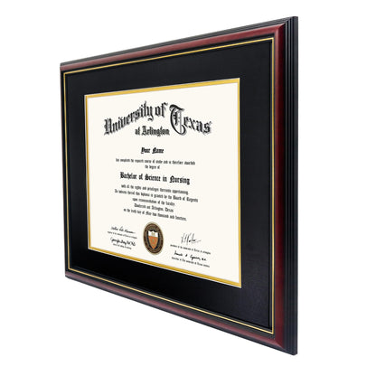 GraduationMall 12x15 Diploma Frame with Black over Gold Mat or Display 16x20 Certificate without Mat,Solid Wood & Tempered Glass,Cherry Finish with Gold Trim