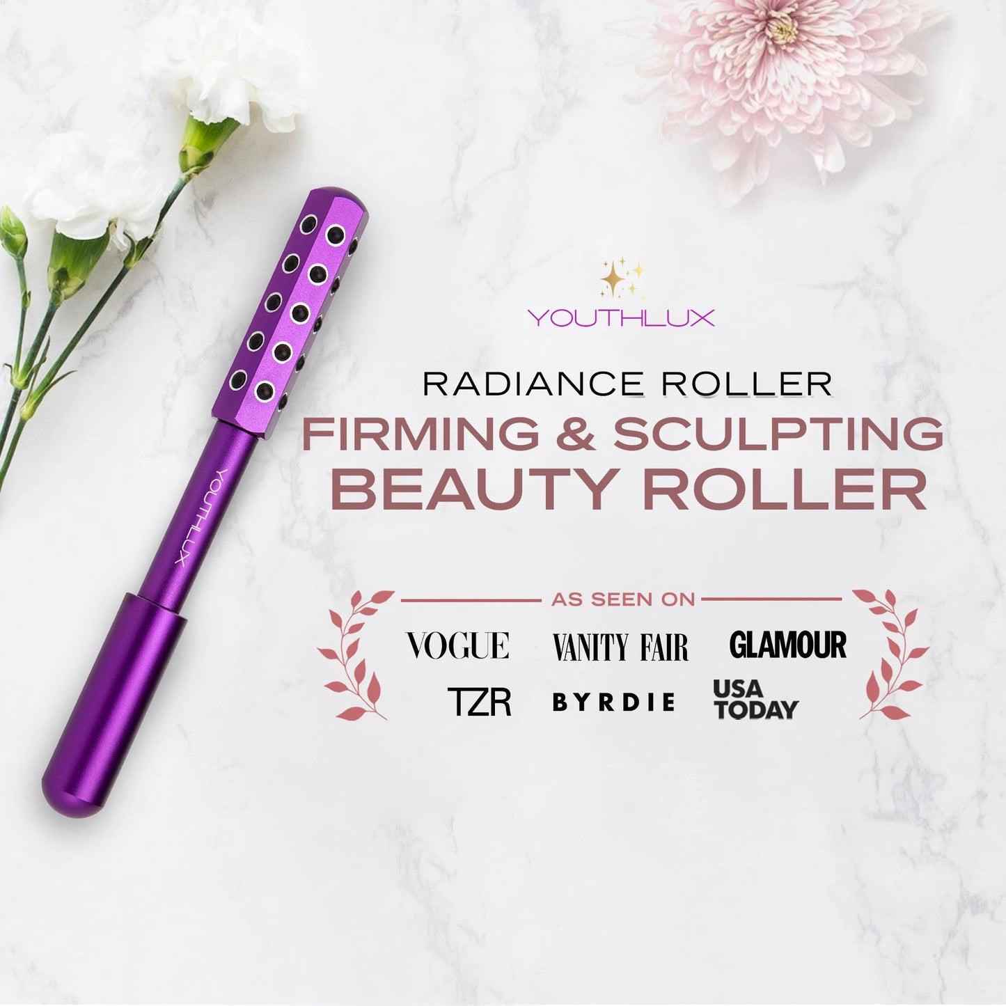 Radiance Roller - Germanium Stone Uplifting Face Beauty Massage Tool/Roller/Wand for Skin Tightening, De-Puffing, Sculpt/Lift, Anti-Aging | Uplift Face Roller, Facial Roller (Rose Gold)