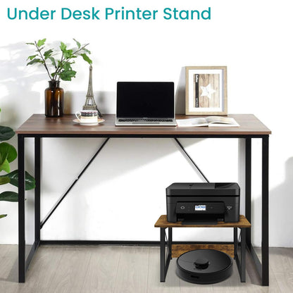 ELITEROO Wood Desktop Shelf, 2 Tier Desk Shelves + Printer Stand, Printer Riser Stands, Small Bookshelf Organizer, Office Storage Rack and Cubicle Organizers Accessories for Dorm Office Home, Brown
