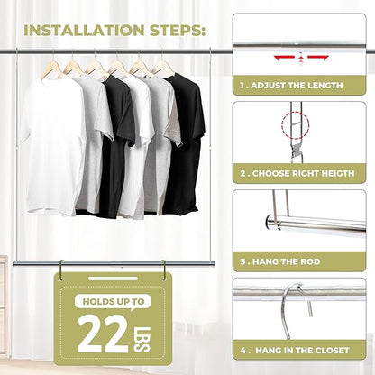 Hanging Closet Rod, 17-29In Adjustable Width and Up to 37In Height Adjustable