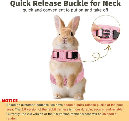 AIITLE Rabbit Harness and Leash Set with Cute Bow, Soft Breathable Mesh Vest Harness for Rabbits Kitten Ferret Puppy Small Pets Walking Supplies Pink L