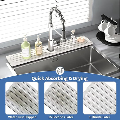 Stone Faucet Mat for Kitchen Sink, Water Absorbing Sink Water Splash Guard