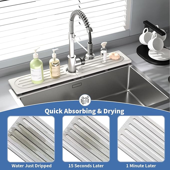 Faucet Mat for Kitchen Sink, Water Absorbent Kitchen Faucet Mat, Durable Sink