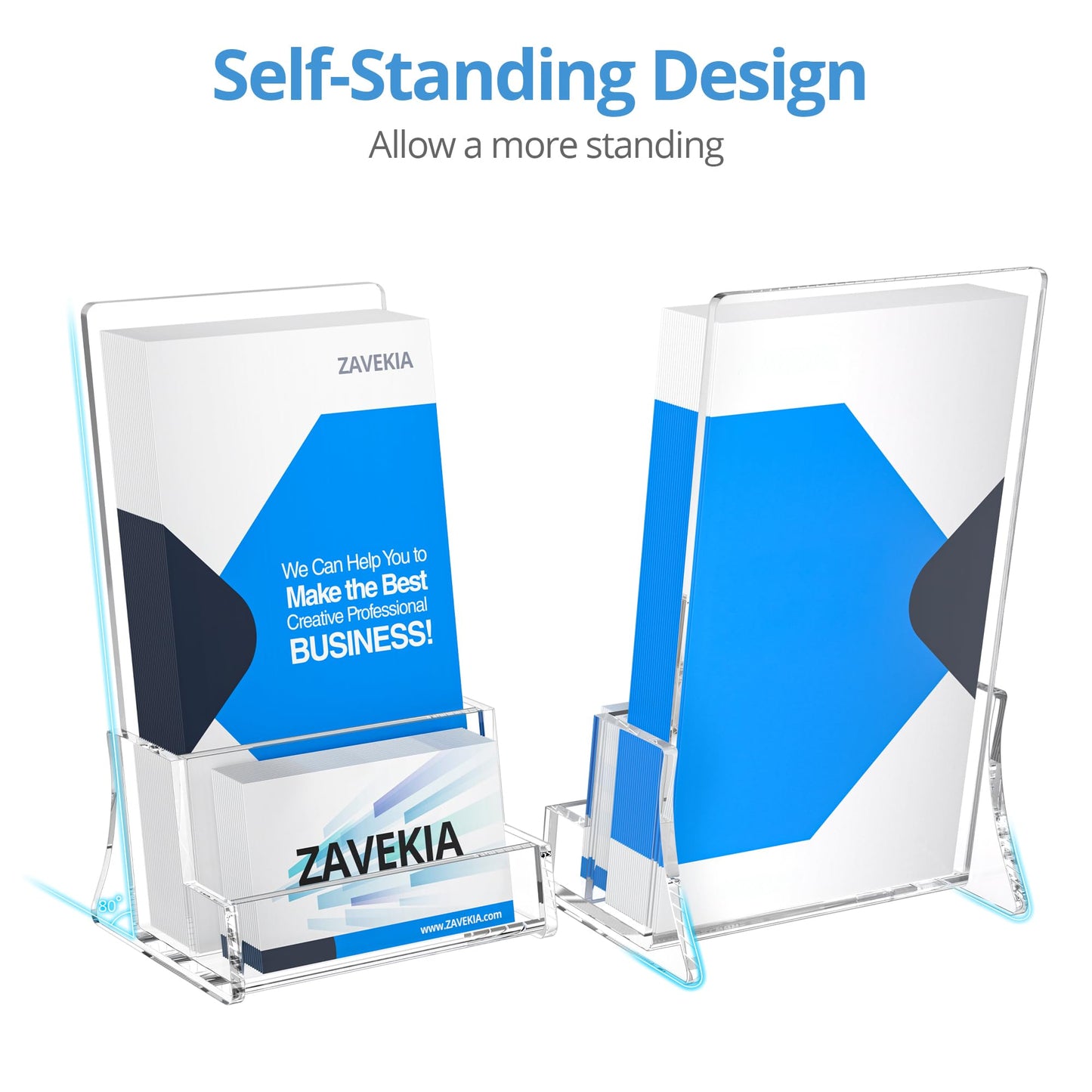 zavekia 2 Pack Acrylic Brochure Holder With business card holder, 4 x 9 inches Clear Acrylic Literature Holder Plastic Flyer Display Stand
