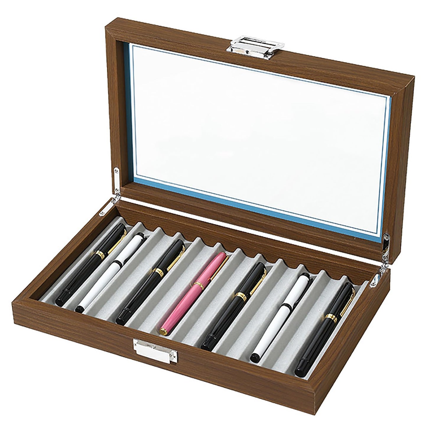 YorHele 12-Slot Fountain Pen Display Box, Black Walnut Wood Pen Organizer with Clear Glass Window, Luxury Pen Storage Case for Fountain Pen Collection Pencil Holders